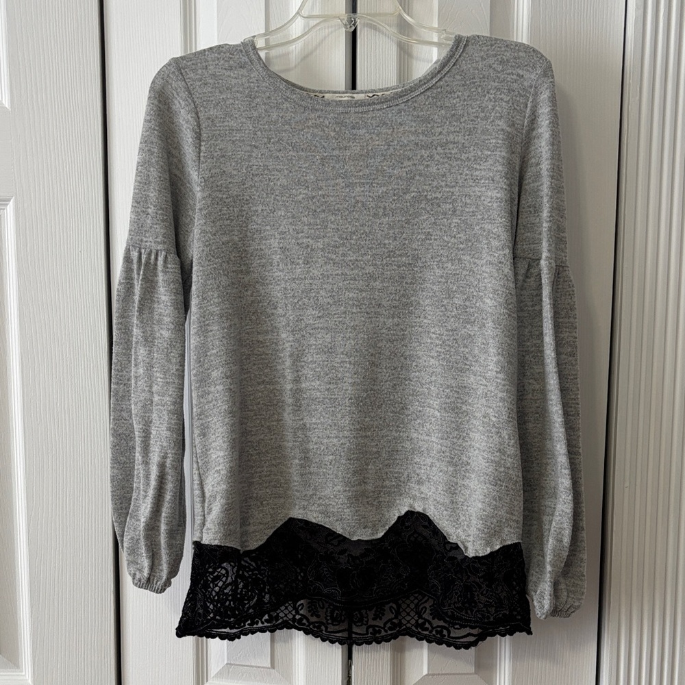 Maurices Gray Sweatshirt with Black Lace Hem